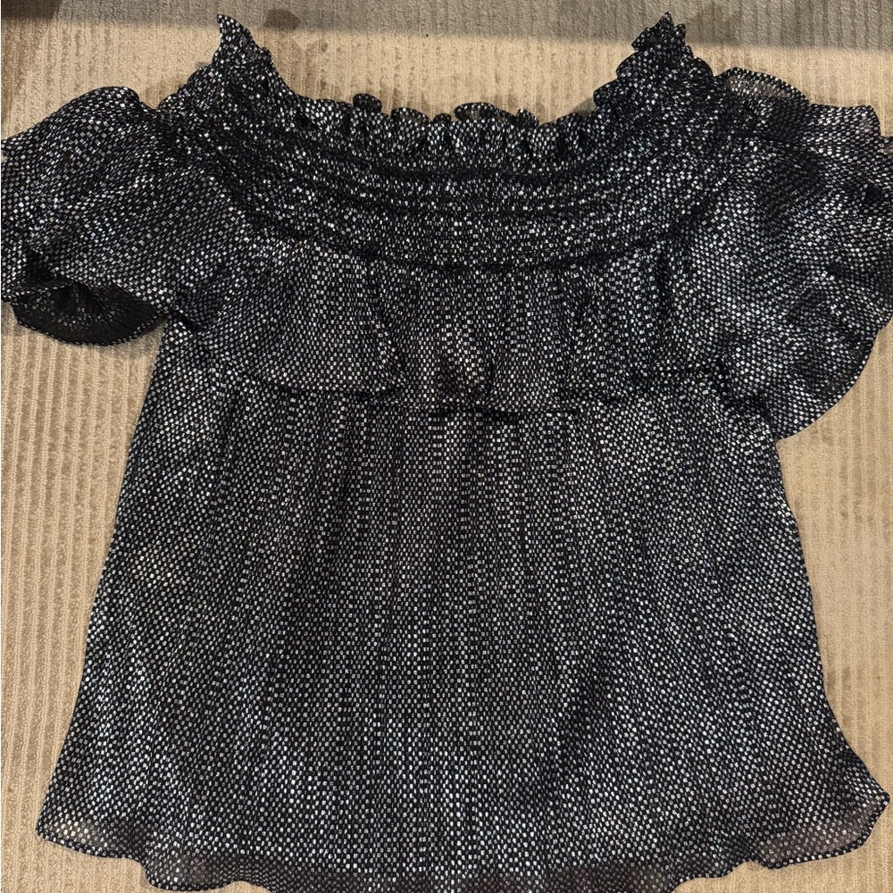 Parker Black and White Off-Shoulder Blouse